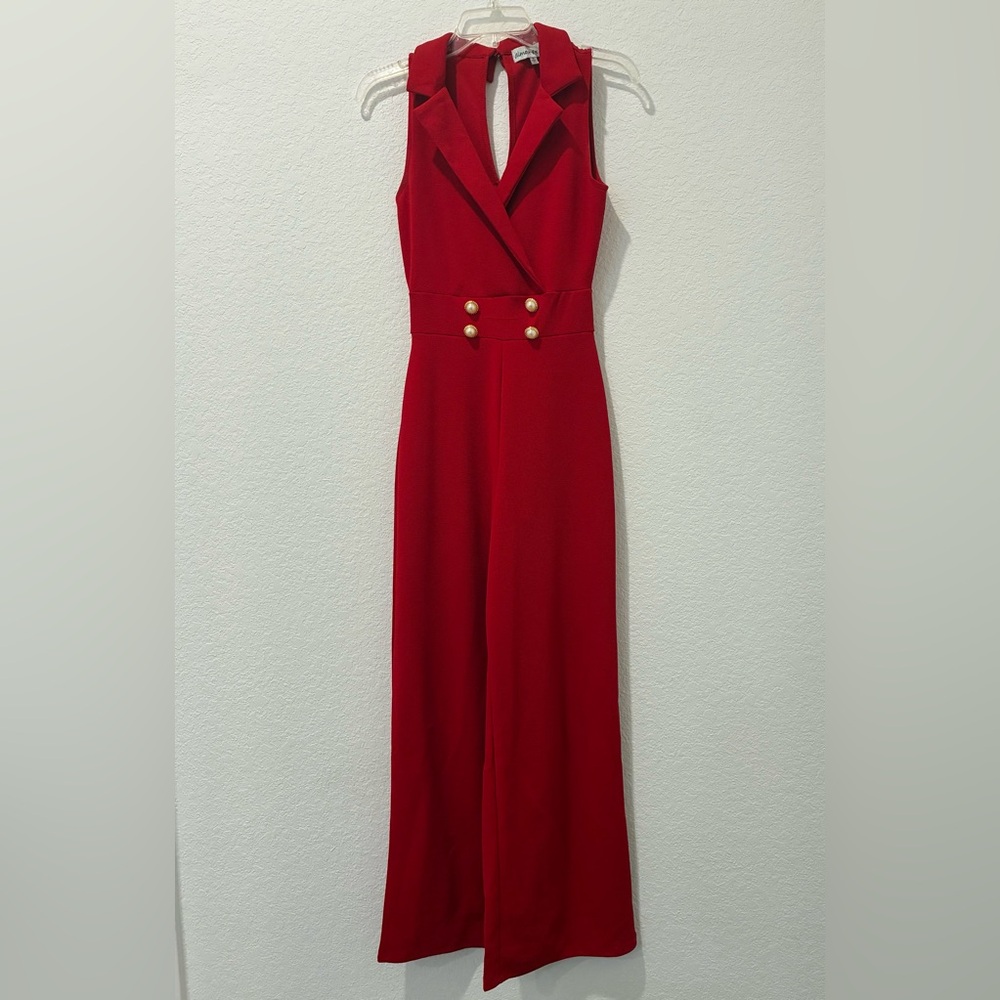 Almost Famous | Red Jumpsuit with Gold Buttons